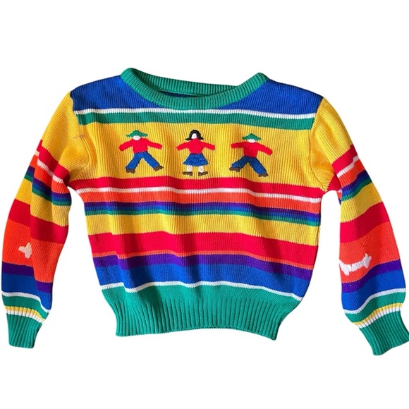 Children’s Vintage 60s Rainbow Striped Knit Crew Neck Sweater 3T - Picture 1 of 4